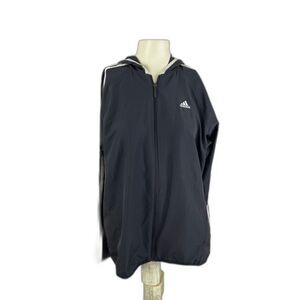 Adidas Womens Iconic Windbreaker Full Zip Hooded Track Jacket Black Size Large